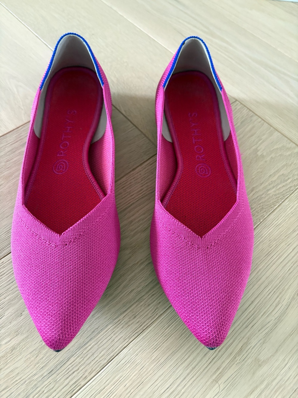 Rothys Sz 11 The Point Hot Pink Dragon Fruit Fuchsia  Ballet Flats Knit Slip On
